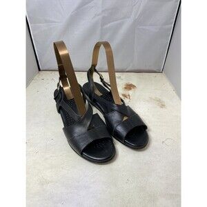Sas Womens Caress Wedge Sandal Black Leather Cushoined Low Heel Slingback 8.5
